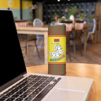 Belarus Pahonia Knight Crest Skinny Tumbler with Red Green Yellow Folk Pattern Design