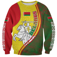 Belarus Pahonia Knight Crest Sweatshirt with Red Green Yellow Folk Pattern Design