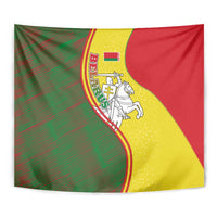 Belarus Pahonia Knight Crest Tapestry with Red Green Yellow Folk Pattern Design