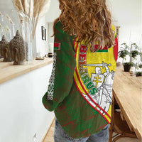 Belarus Pahonia Knight Crest Women Casual Shirt with Red Green Yellow Folk Pattern Design