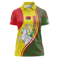 Belarus Pahonia Knight Crest Women Polo Shirt with Red Green Yellow Folk Pattern Design
