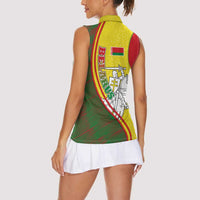 Belarus Pahonia Knight Crest Women Sleeveless Polo Shirt with Red Green Yellow Folk Pattern Design