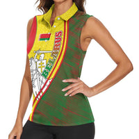Belarus Pahonia Knight Crest Women Sleeveless Polo Shirt with Red Green Yellow Folk Pattern Design