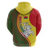 Belarus Pahonia Knight Crest Zip Hoodie with Red Green Yellow Folk Pattern Design