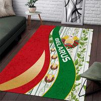 Belarus National Emblem Area Rug with Green Red Gold Floral Folk Pattern Design