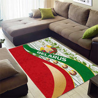 Belarus National Emblem Area Rug with Green Red Gold Floral Folk Pattern Design