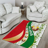 Belarus National Emblem Area Rug with Green Red Gold Floral Folk Pattern Design