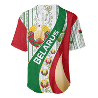 Belarus National Emblem Baseball Jersey with Green Red Gold Floral Folk Pattern Design