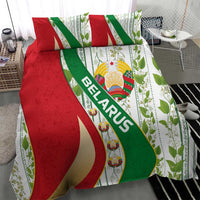 Belarus National Emblem Bedding Set with Green Red Gold Floral Folk Pattern Design