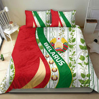 Belarus National Emblem Bedding Set with Green Red Gold Floral Folk Pattern Design