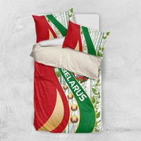 Belarus National Emblem Bedding Set with Green Red Gold Floral Folk Pattern Design