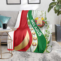 Belarus National Emblem Blanket with Green Red Gold Floral Folk Pattern Design