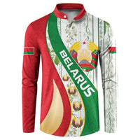 Belarus National Emblem Button Sweatshirt with Green Red Gold Floral Folk Pattern Design