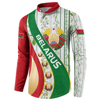 Belarus National Emblem Button Sweatshirt with Green Red Gold Floral Folk Pattern Design