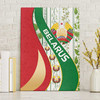 Belarus National Emblem Canvas Wall Art with Green Red Gold Floral Folk Pattern Design