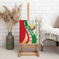 Belarus National Emblem Canvas Wall Art with Green Red Gold Floral Folk Pattern Design