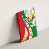 Belarus National Emblem Canvas Wall Art with Green Red Gold Floral Folk Pattern Design