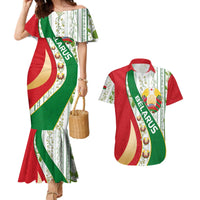 Belarus National Emblem Couples Matching Mermaid Dress and Hawaiian Shirt with Green Red Gold Floral Folk Pattern Design
