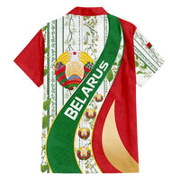Belarus National Emblem Family Matching Long Sleeve Bodycon Dress and Hawaiian Shirt with Green Red Gold Floral Folk Pattern Design