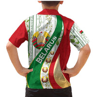 Belarus National Emblem Family Matching Mermaid Dress and Hawaiian Shirt with Green Red Gold Floral Folk Pattern Design