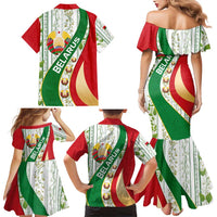 Belarus National Emblem Family Matching Mermaid Dress and Hawaiian Shirt with Green Red Gold Floral Folk Pattern Design