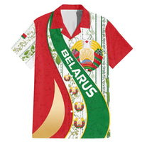 Belarus National Emblem Family Matching Mermaid Dress and Hawaiian Shirt with Green Red Gold Floral Folk Pattern Design