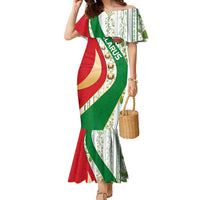 Belarus National Emblem Family Matching Mermaid Dress and Hawaiian Shirt with Green Red Gold Floral Folk Pattern Design