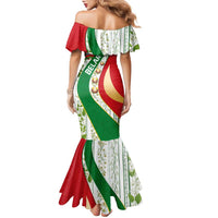 Belarus National Emblem Family Matching Mermaid Dress and Hawaiian Shirt with Green Red Gold Floral Folk Pattern Design