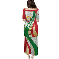 Belarus National Emblem Family Matching Puletasi and Hawaiian Shirt with Green Red Gold Floral Folk Pattern Design