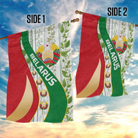 Belarus National Emblem Garden Flag with Green Red Gold Floral Folk Pattern Design