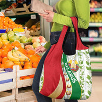 Belarus National Emblem Grocery Bag with Green Red Gold Floral Folk Pattern Design