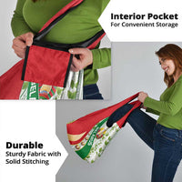 Belarus National Emblem Grocery Bag with Green Red Gold Floral Folk Pattern Design