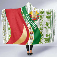 Belarus National Emblem Hooded Blanket with Green Red Gold Floral Folk Pattern Design