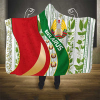 Belarus National Emblem Hooded Blanket with Green Red Gold Floral Folk Pattern Design