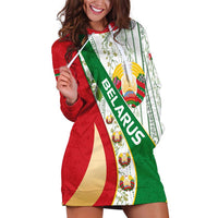 Belarus National Emblem Hoodie Dress with Green Red Gold Floral Folk Pattern Design