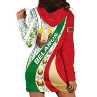 Belarus National Emblem Hoodie Dress with Green Red Gold Floral Folk Pattern Design