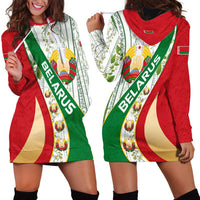 Belarus National Emblem Hoodie Dress with Green Red Gold Floral Folk Pattern Design