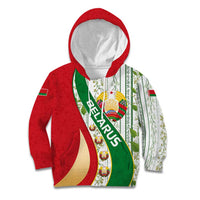 Belarus National Emblem Kid Hoodie with Green Red Gold Floral Folk Pattern Design