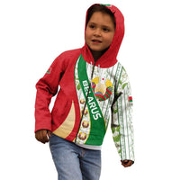 Belarus National Emblem Kid Hoodie with Green Red Gold Floral Folk Pattern Design
