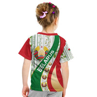 Belarus National Emblem Kid T Shirt with Green Red Gold Floral Folk Pattern Design