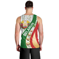 Belarus National Emblem Men Tank Top with Green Red Gold Floral Folk Pattern Design