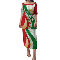 Belarus National Emblem Puletasi with Green Red Gold Floral Folk Pattern Design