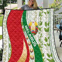 Belarus National Emblem Quilt with Green Red Gold Floral Folk Pattern Design