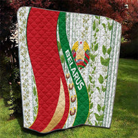 Belarus National Emblem Quilt with Green Red Gold Floral Folk Pattern Design
