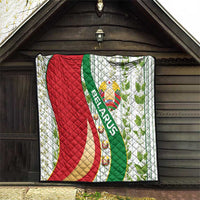 Belarus National Emblem Quilt with Green Red Gold Floral Folk Pattern Design