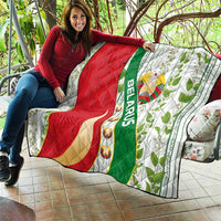 Belarus National Emblem Quilt with Green Red Gold Floral Folk Pattern Design