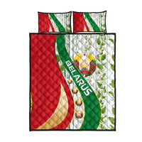 Belarus National Emblem Quilt Bed Set with Green Red Gold Floral Folk Pattern Design