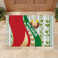 Belarus National Emblem Rubber Doormat with Green Red Gold Floral Folk Pattern Design