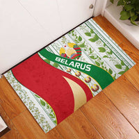 Belarus National Emblem Rubber Doormat with Green Red Gold Floral Folk Pattern Design