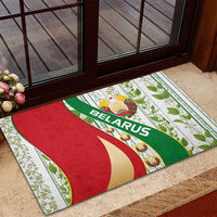 Belarus National Emblem Rubber Doormat with Green Red Gold Floral Folk Pattern Design